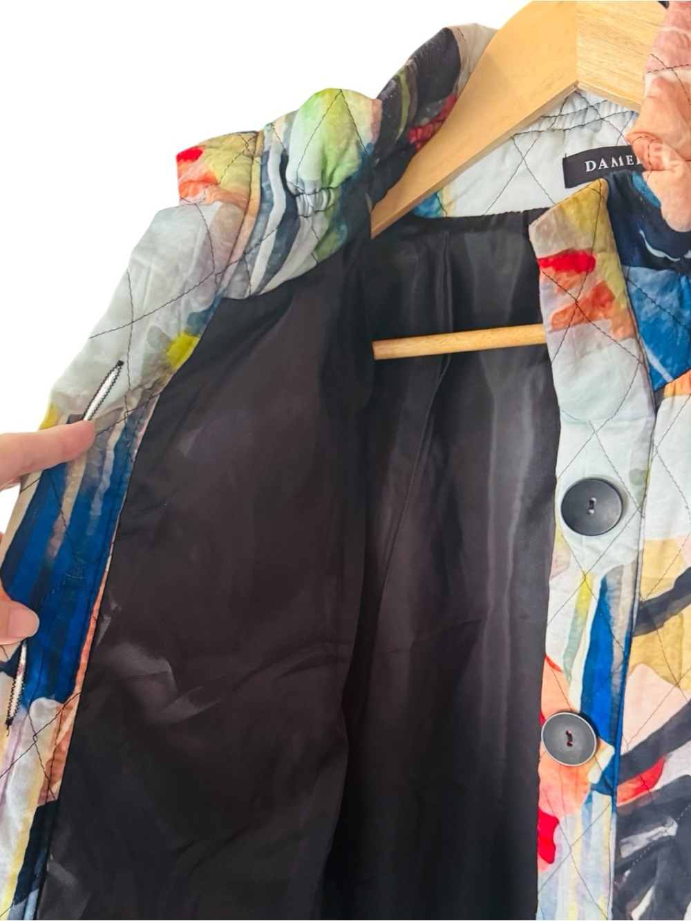 DAMEE Jacket Coat Abstract Wearable Art Pockets Lined Quilted Women’s Large - Picture 6 of 12
